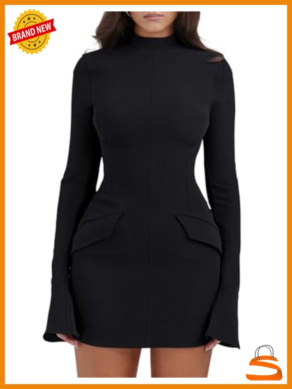 Women's Long Sleeve Mock Neck Bodycon Mini Party Dress